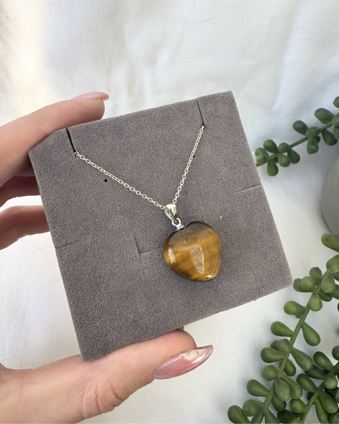 Tigers Eye Heart Necklace | Sterling Silver Pendant + 18 Inch Sterling Silver Chain