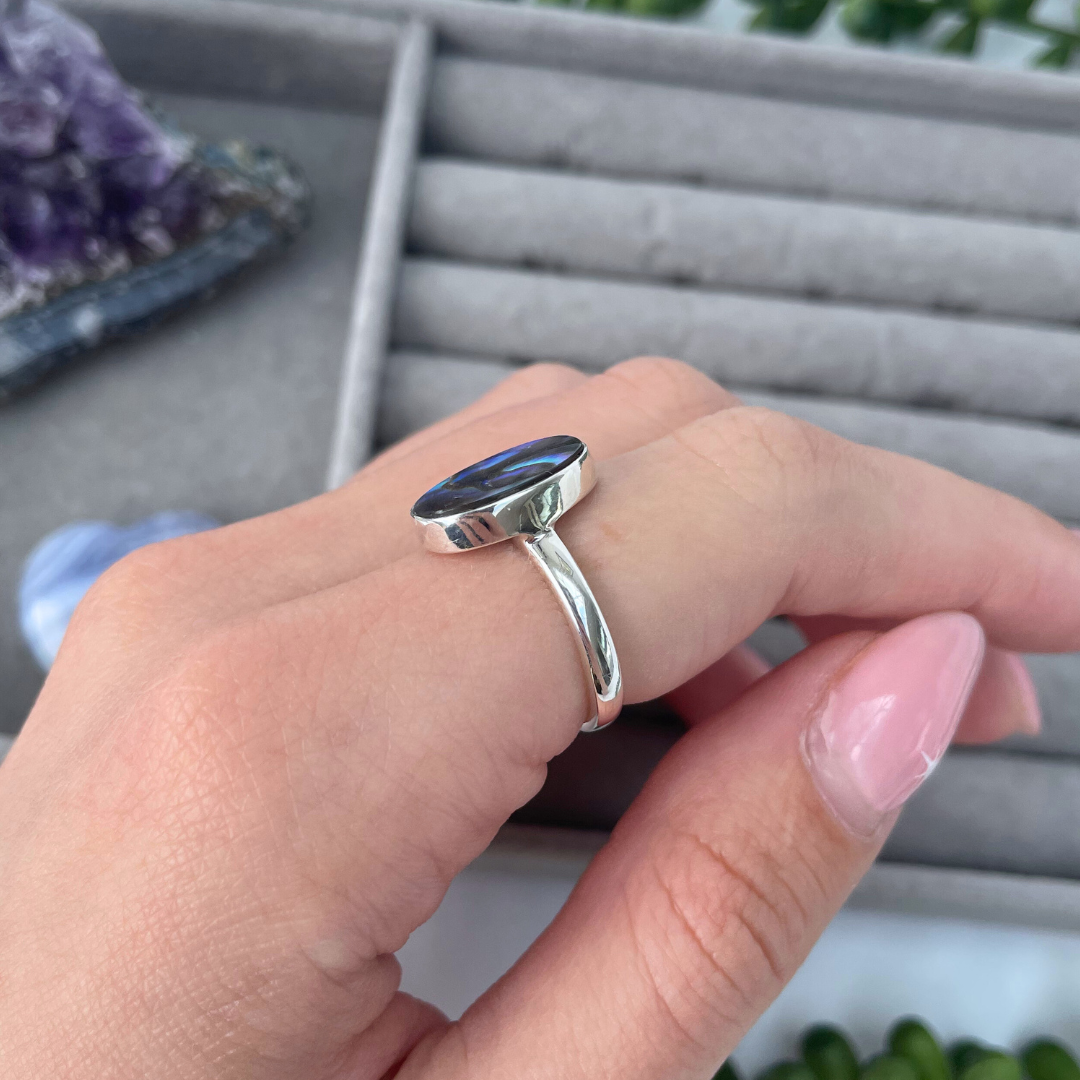 Abalone Shell Oval Sterling Silver Ring | M 1/2 | 6.5 | 53.1mm