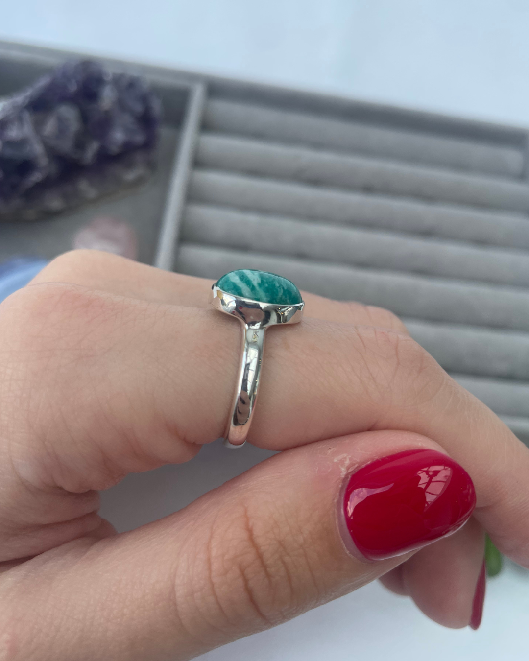 Amazonite Oval Sterling Silver Ring | M | 6.5