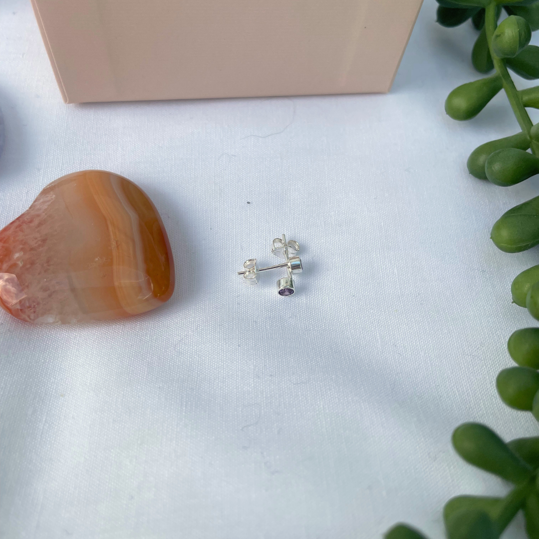 Amethyst | February Birthstone | 3mm Sterling Silver Faceted Studs