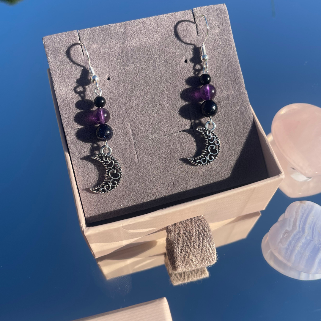 Amethyst Moon Earrings | Handmade Crystal Earrings