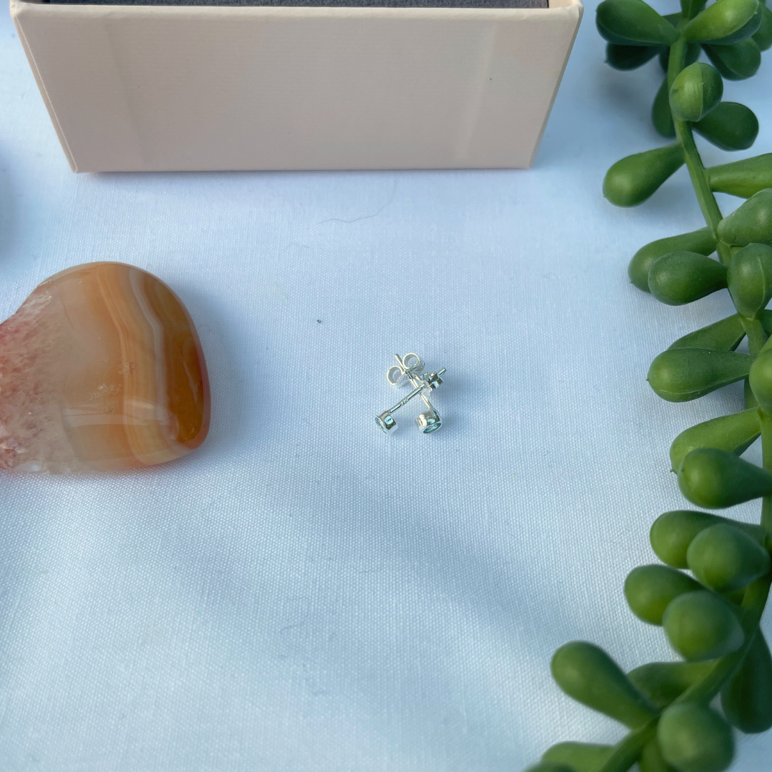 Aquamarine | March Birthstone | 3mm Sterling Silver Faceted Studs