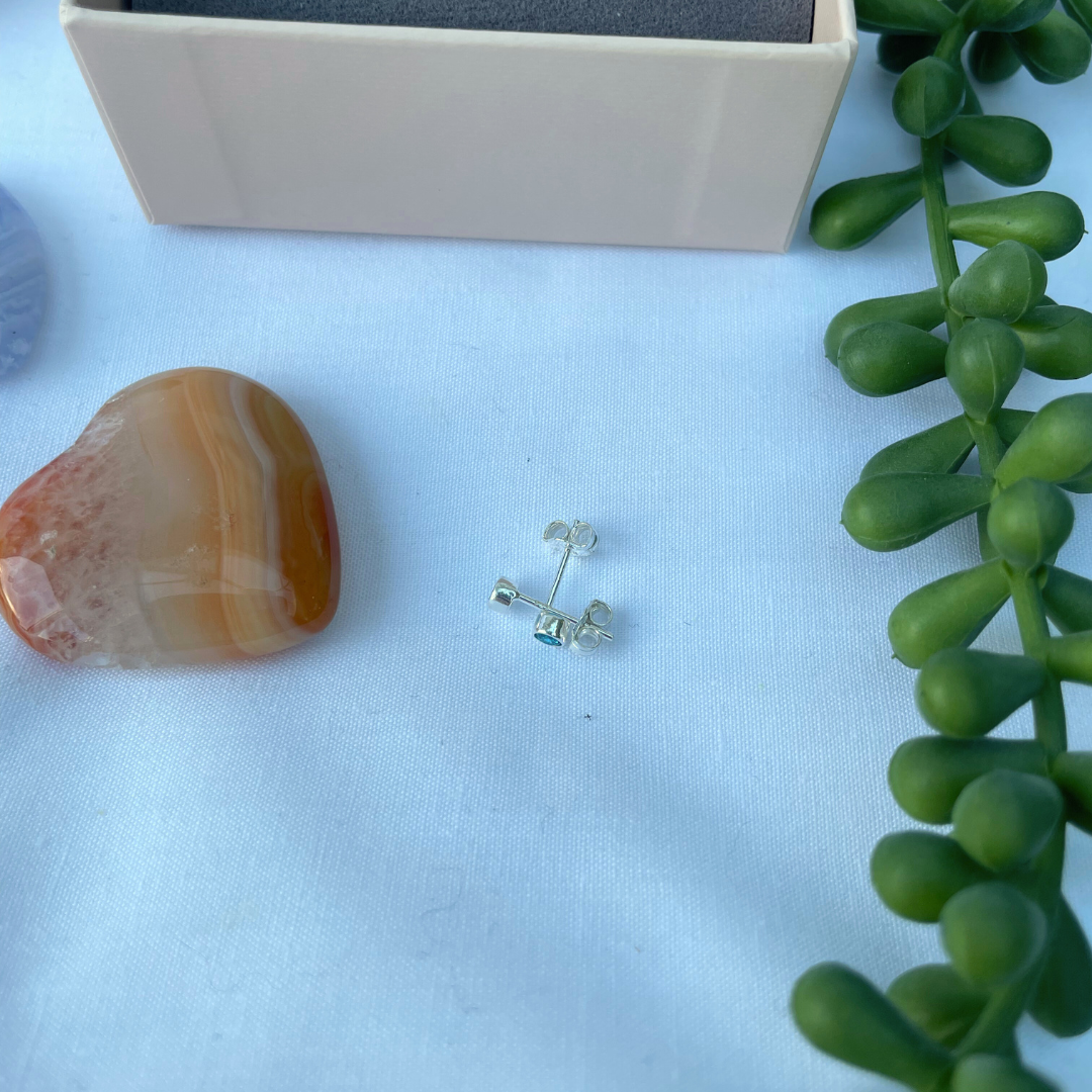 Blue Topaz | December Birthstone | 3mm Sterling Silver Faceted Studs