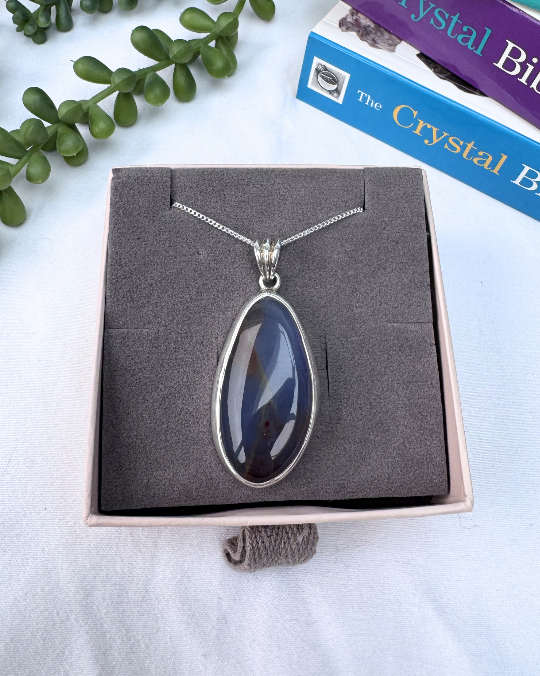 Blue Chalcedony Oval Sterling Silver Necklace