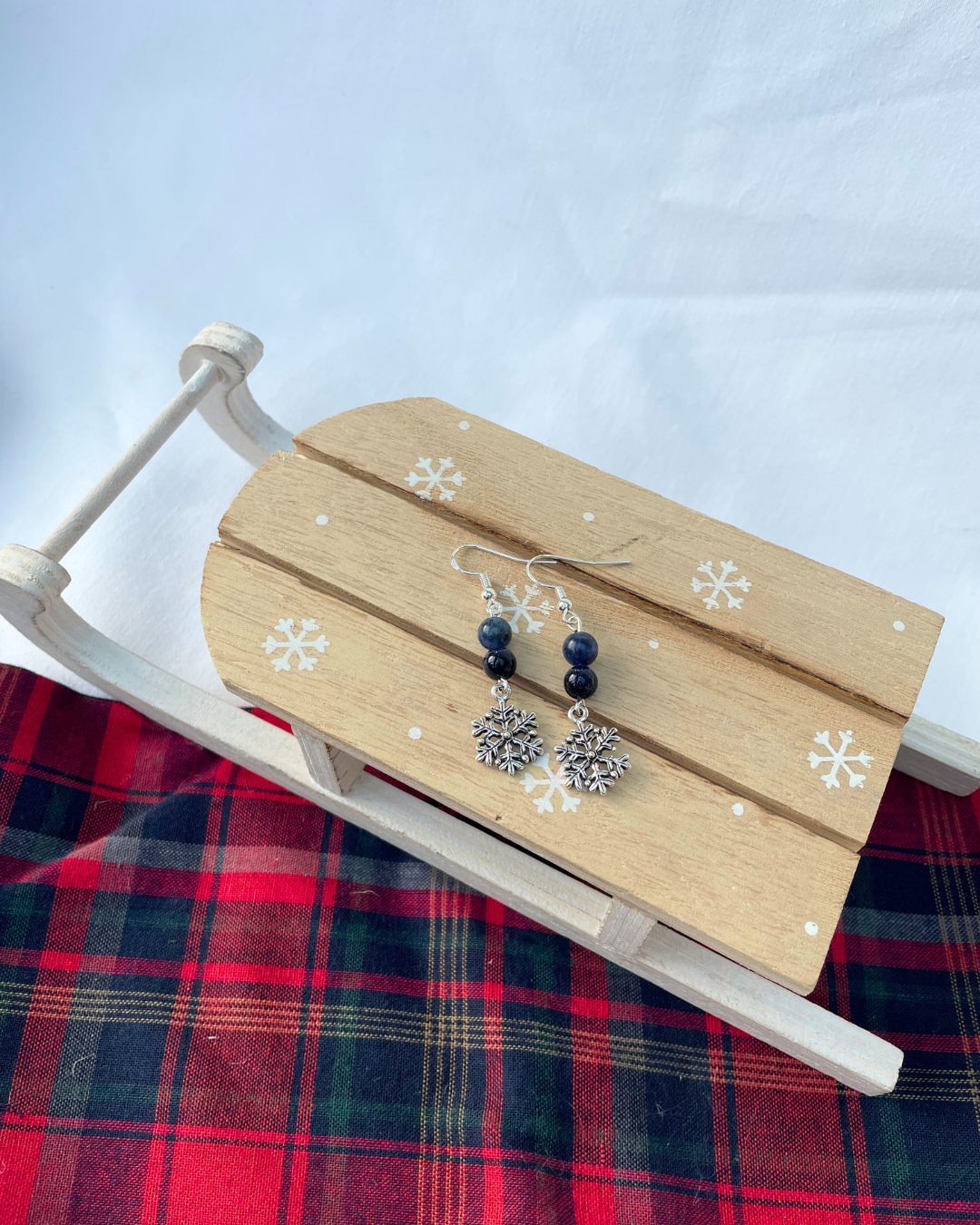 Sodalite + Goldstone Snowflake Earrings | Sterling Silver Handmade Crystal Earrings