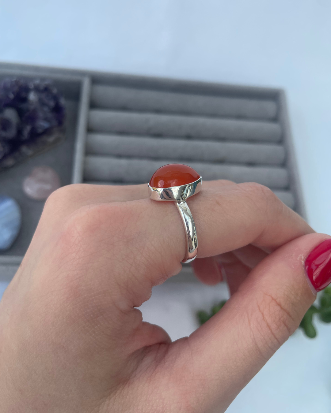Carnelian Teardrop Sterling Silver Ring | M | 6.5