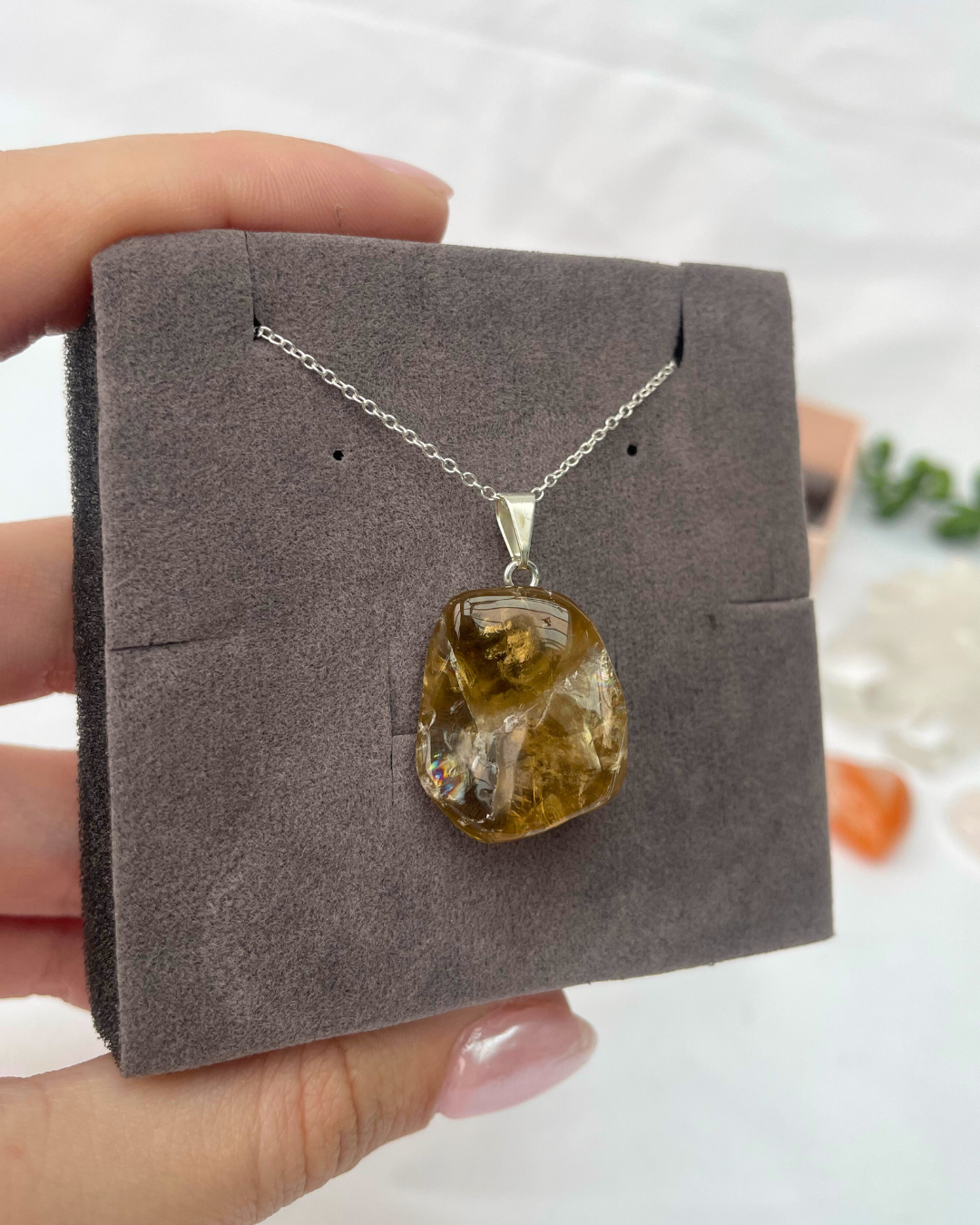 Natural Citrine Necklace | Sterling Silver Pendant + 18 Inch Sterling Silver Chain