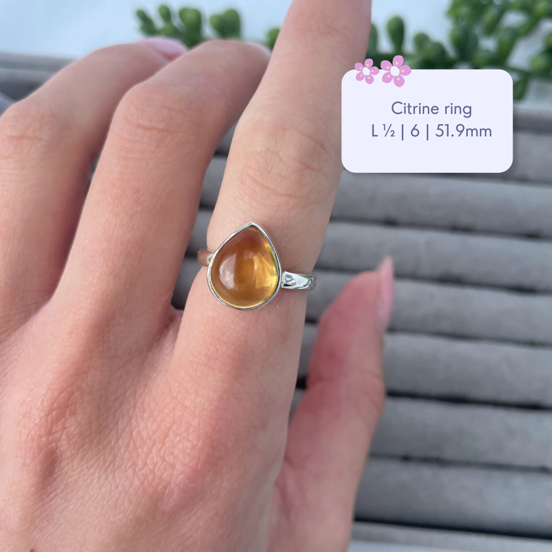 Citrine Teardrop Sterling Silver Ring | L 1/2 | 6 | 51.9mm