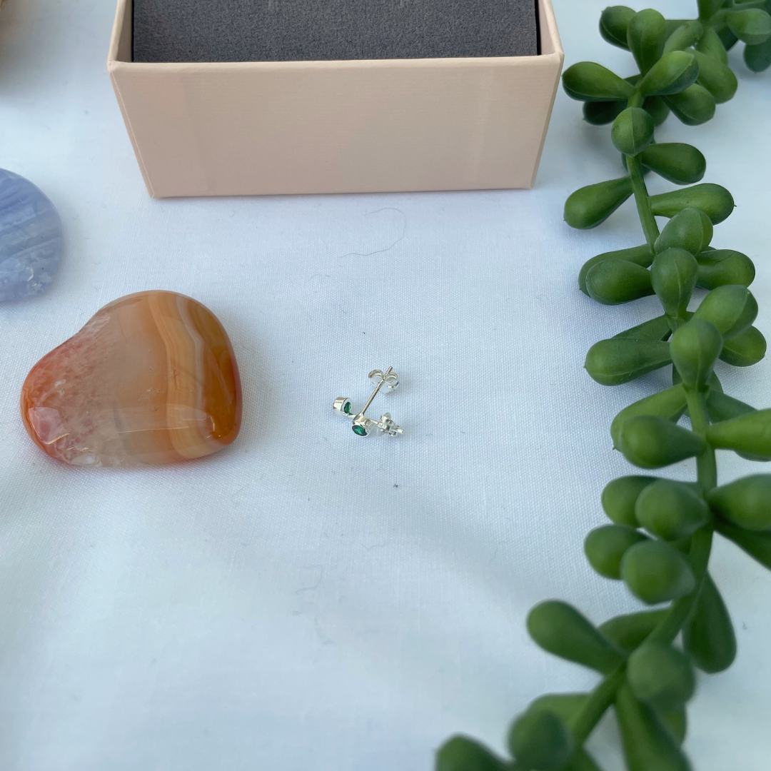 Emerald | May Birthstone | 3mm Sterling Silver Faceted Studs