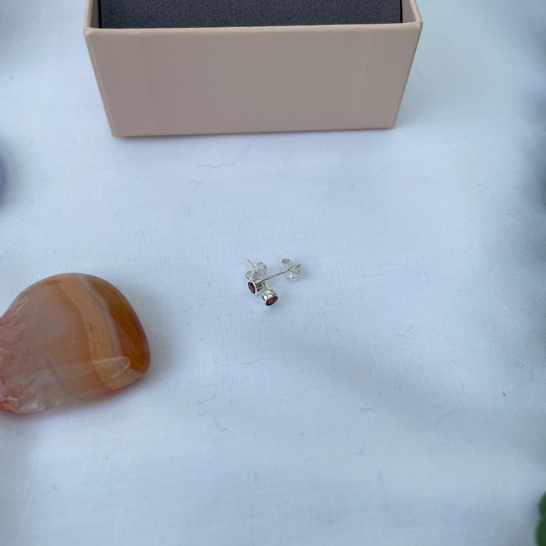 Garnet | January Birthstone | 3mm Sterling Silver Faceted Studs