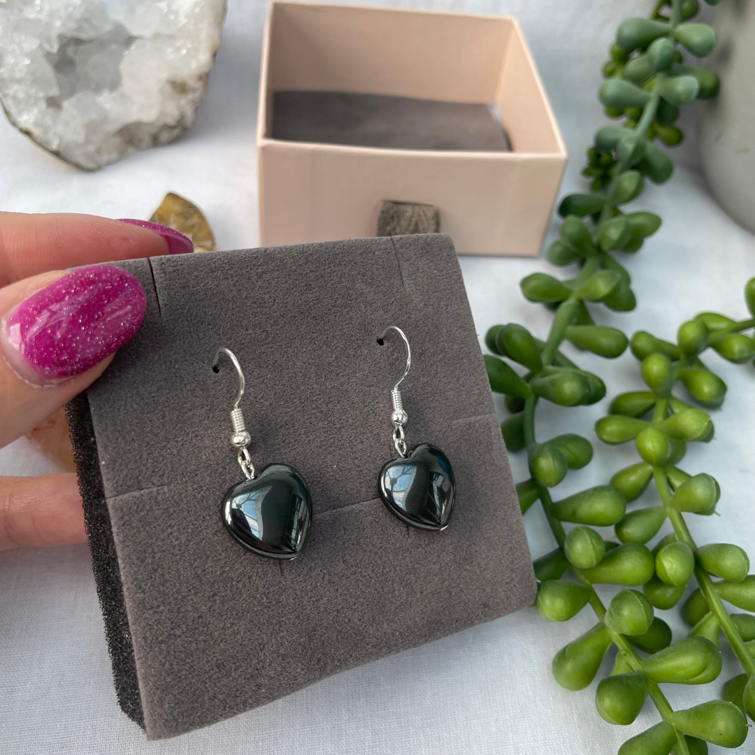 Hematite Heart Earrings | Sterling Silver | Handmade