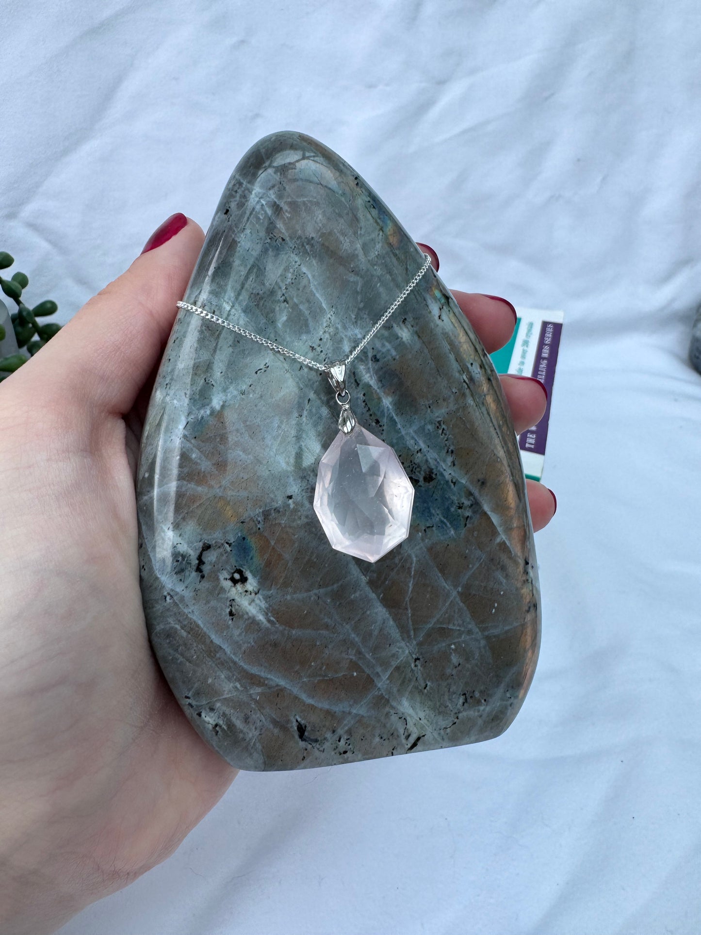 Rose Quartz Faceted Sterling Silver Necklace