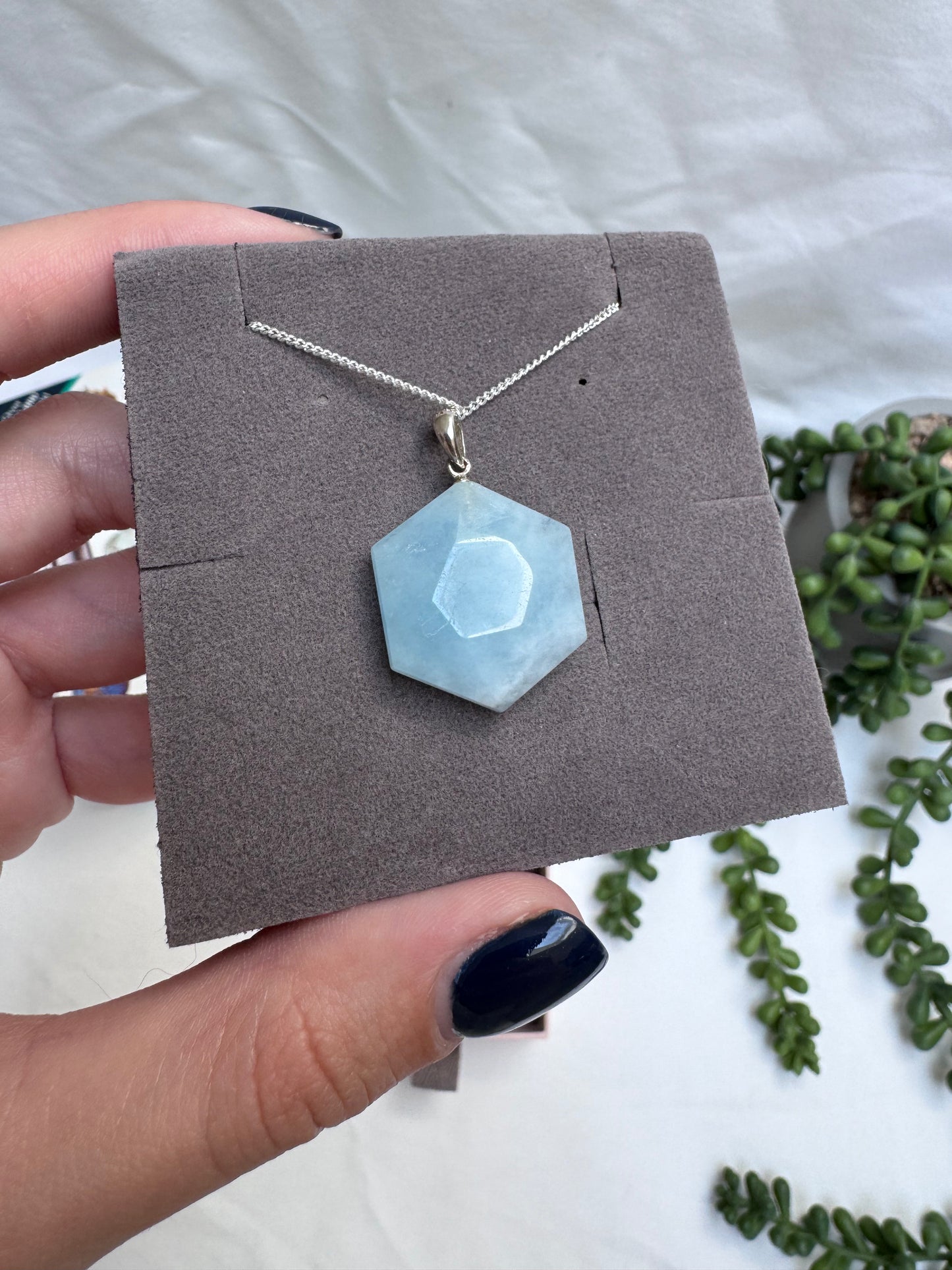Aquamarine Hexagon Necklace