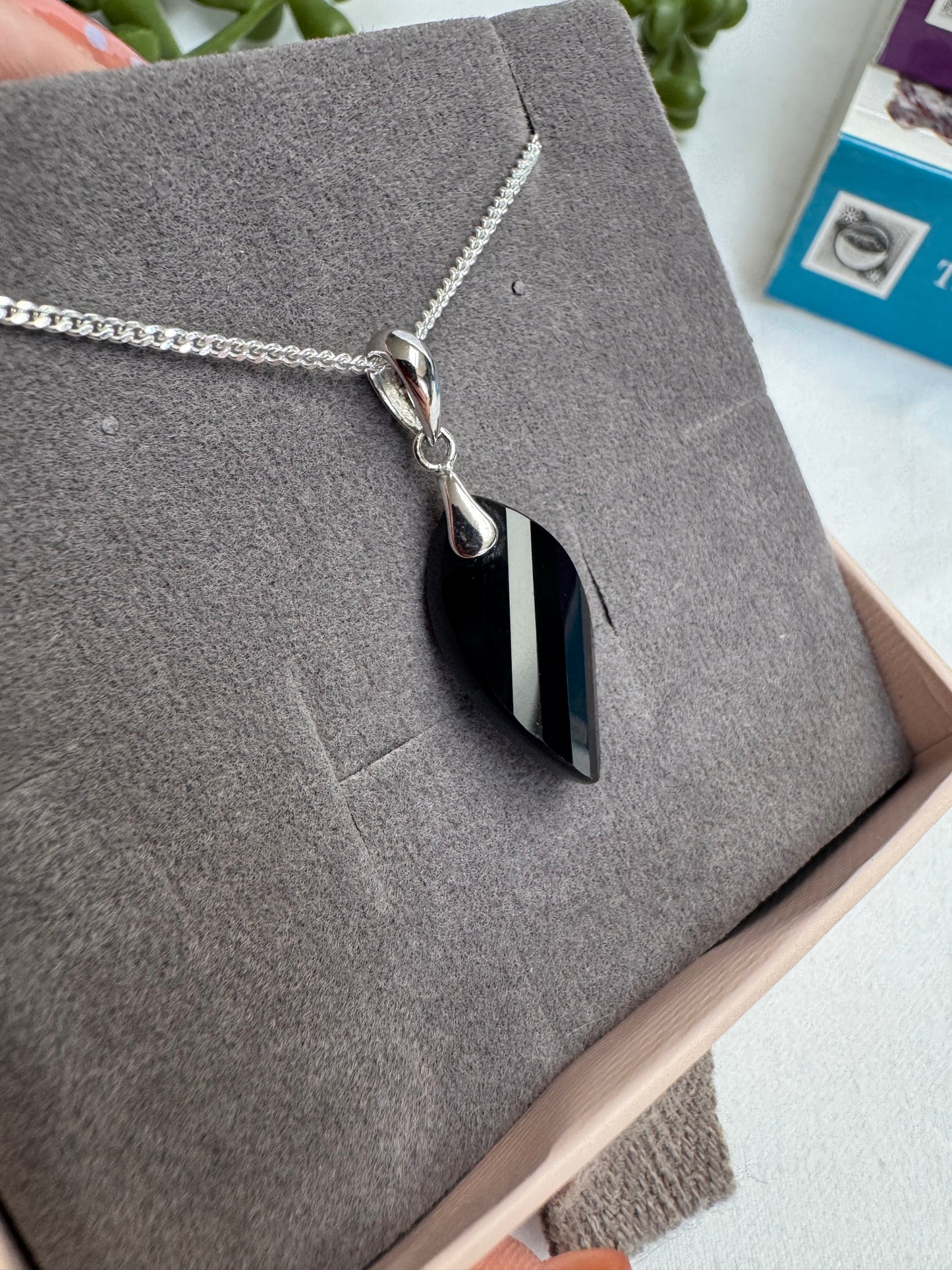 Black Agate Twist Sterling Silver Necklace