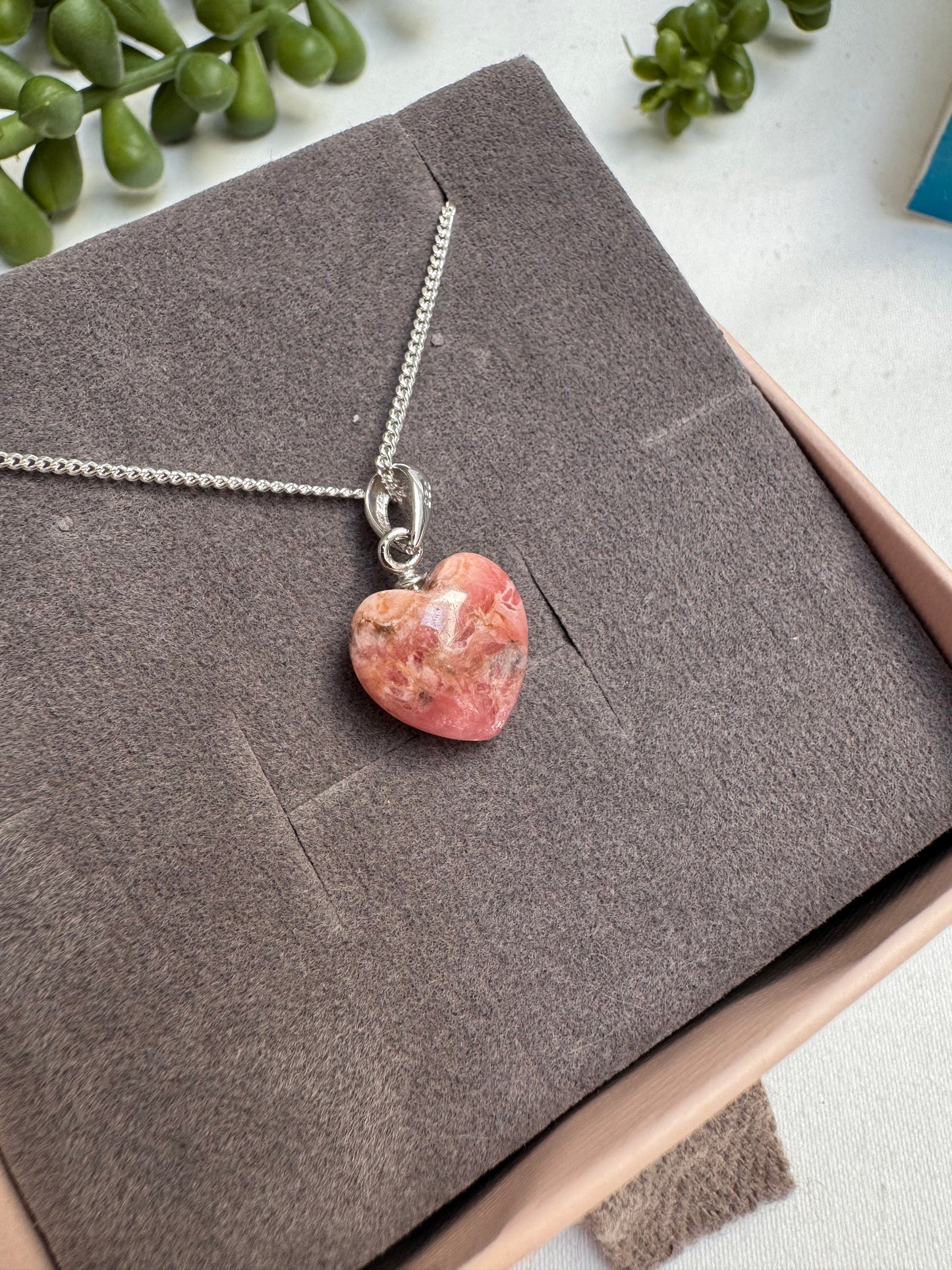 Rhodochrosite Heart Sterling Silver Necklace
