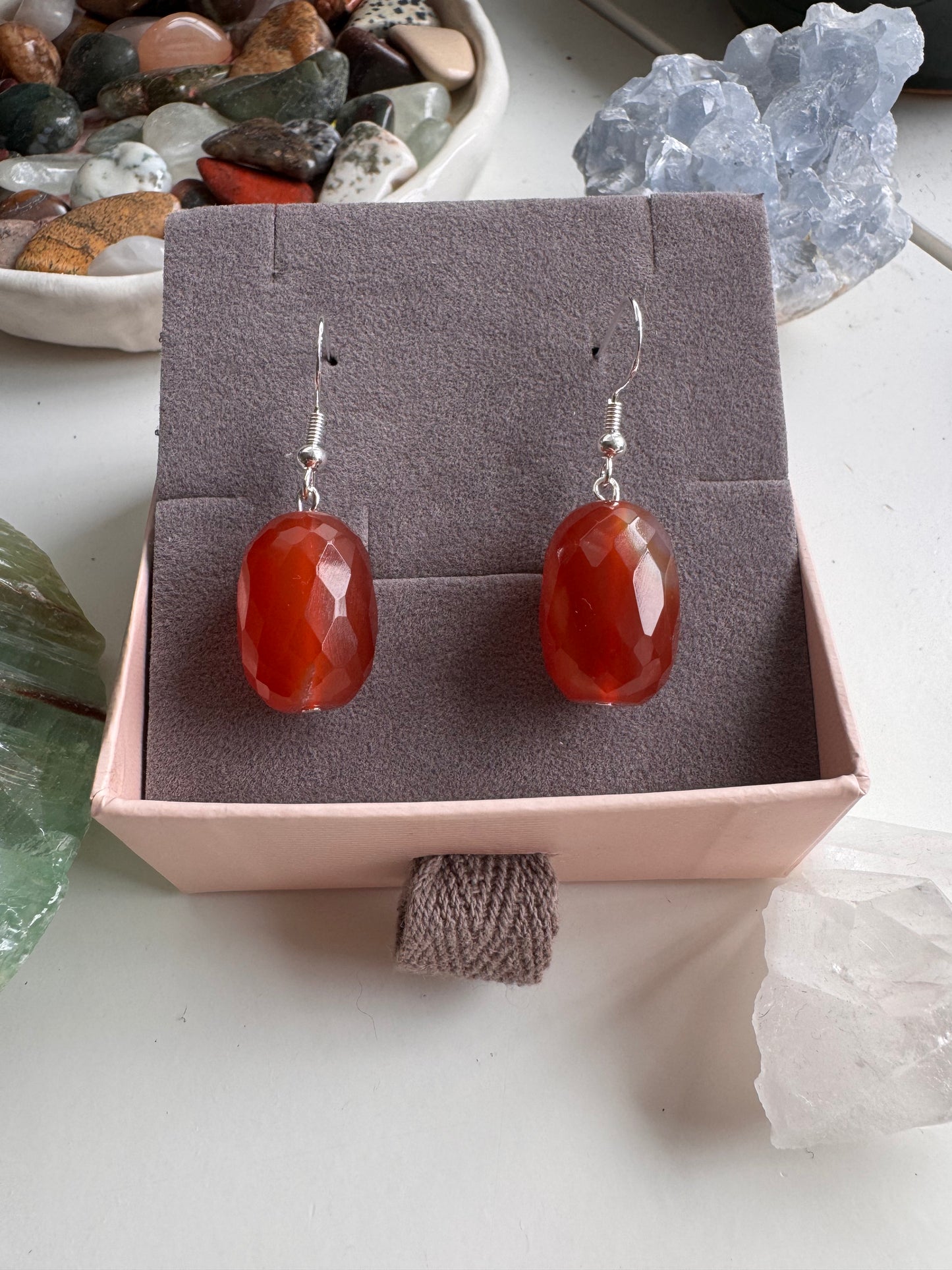 Carnelian Faceted Drop Earrings | Sterling Silver