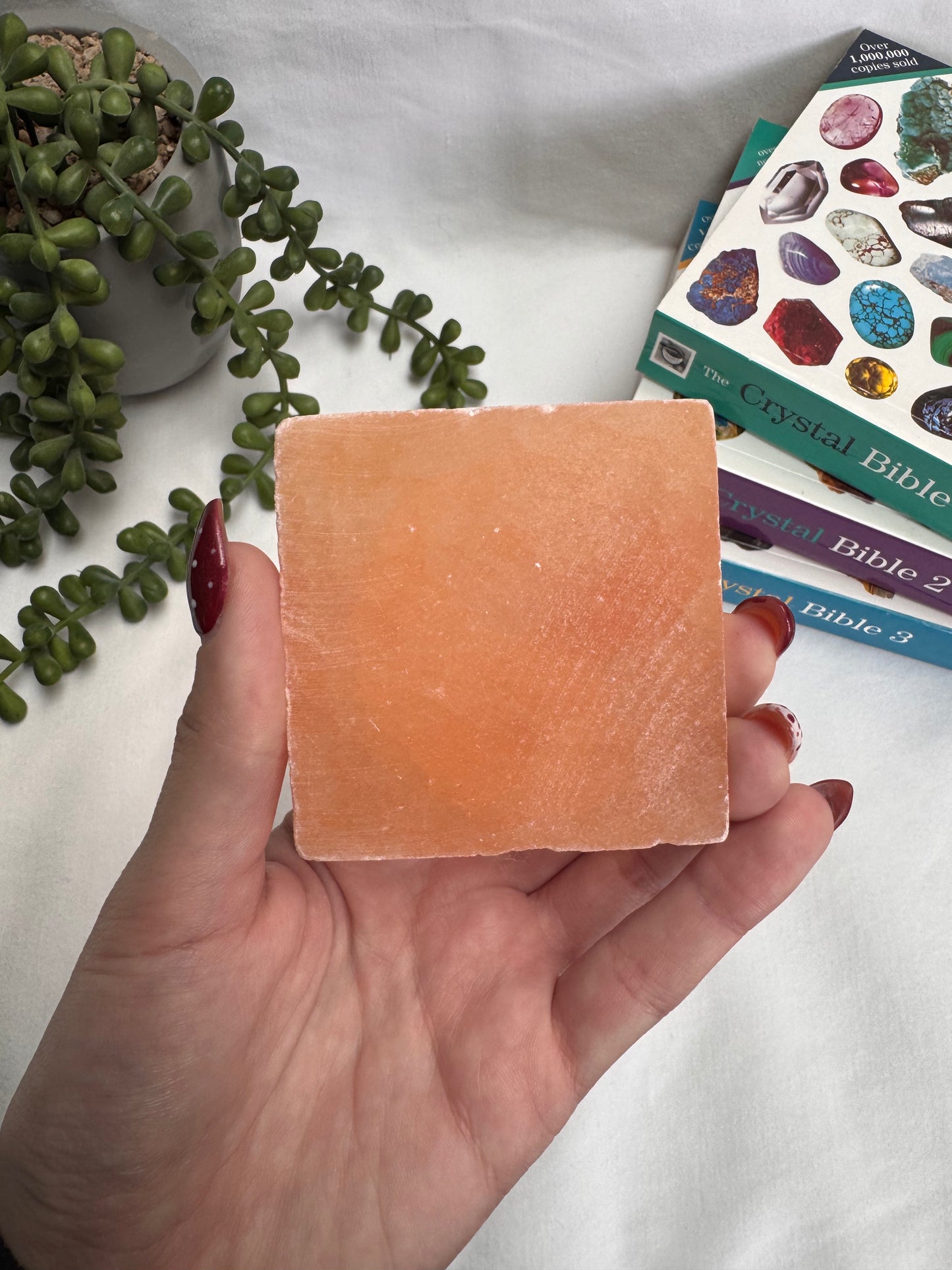 Peach Selenite Engraved Charging Plate | Rehomed