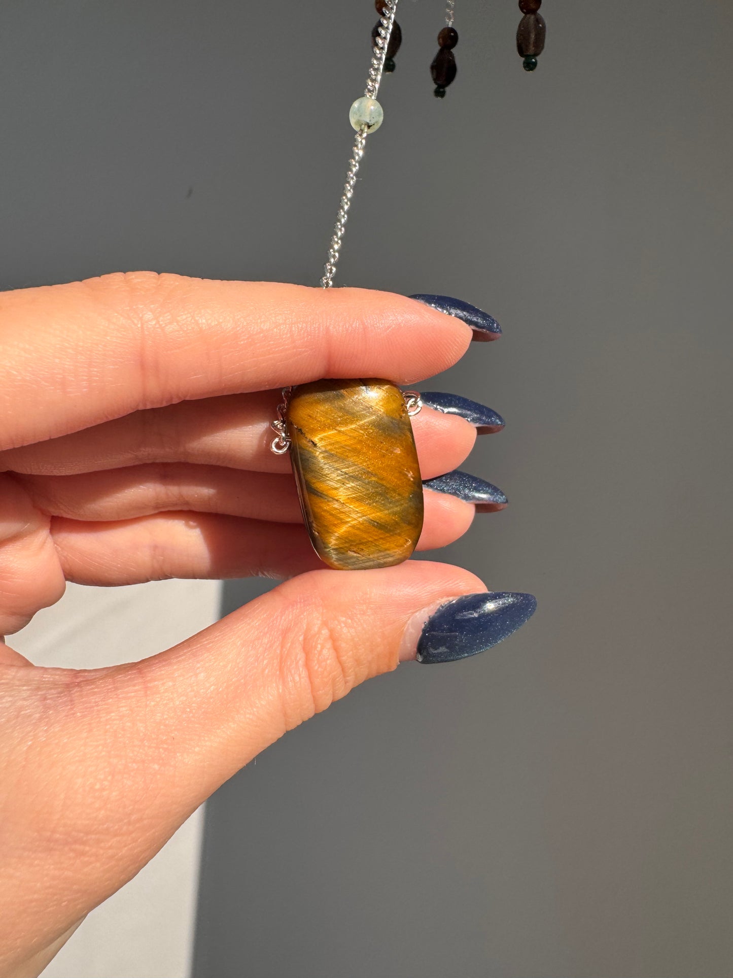 Moss Agate + Tigers Eye Suncatcher | Handmade Crystal Wall Hanging