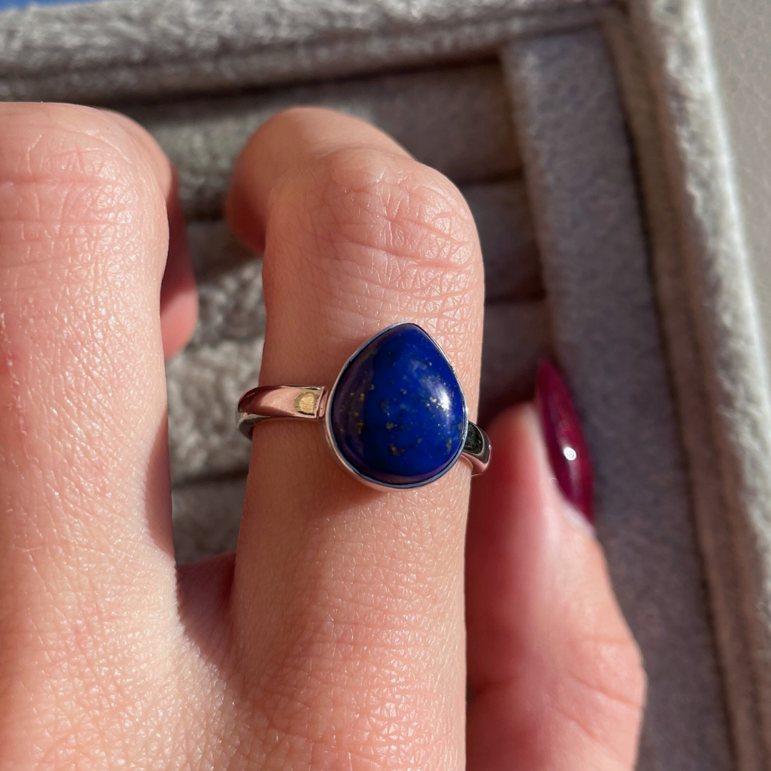 Lapis Lazuli Teardrop Sterling Silver Ring | R | 8.5
