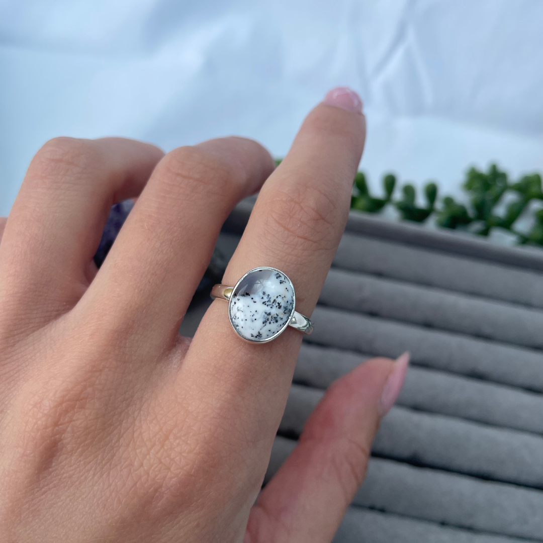 Merlinite Oval Sterling Silver Ring | O | 7.25 | 55.1mm