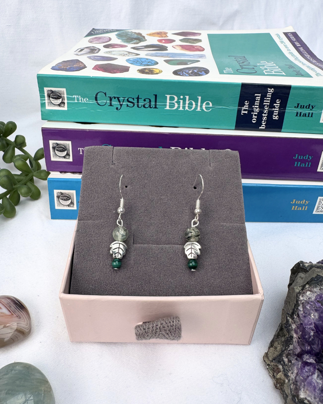 Prehnite + Malachite Little Fern Earrings | Handmade