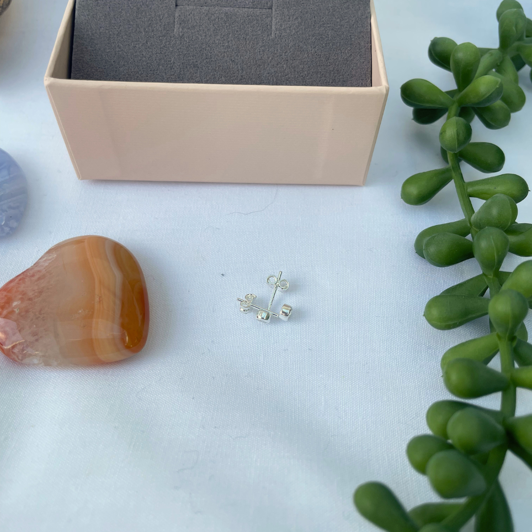 Quartz | April Birthstone | 3mm Sterling Silver Faceted Studs