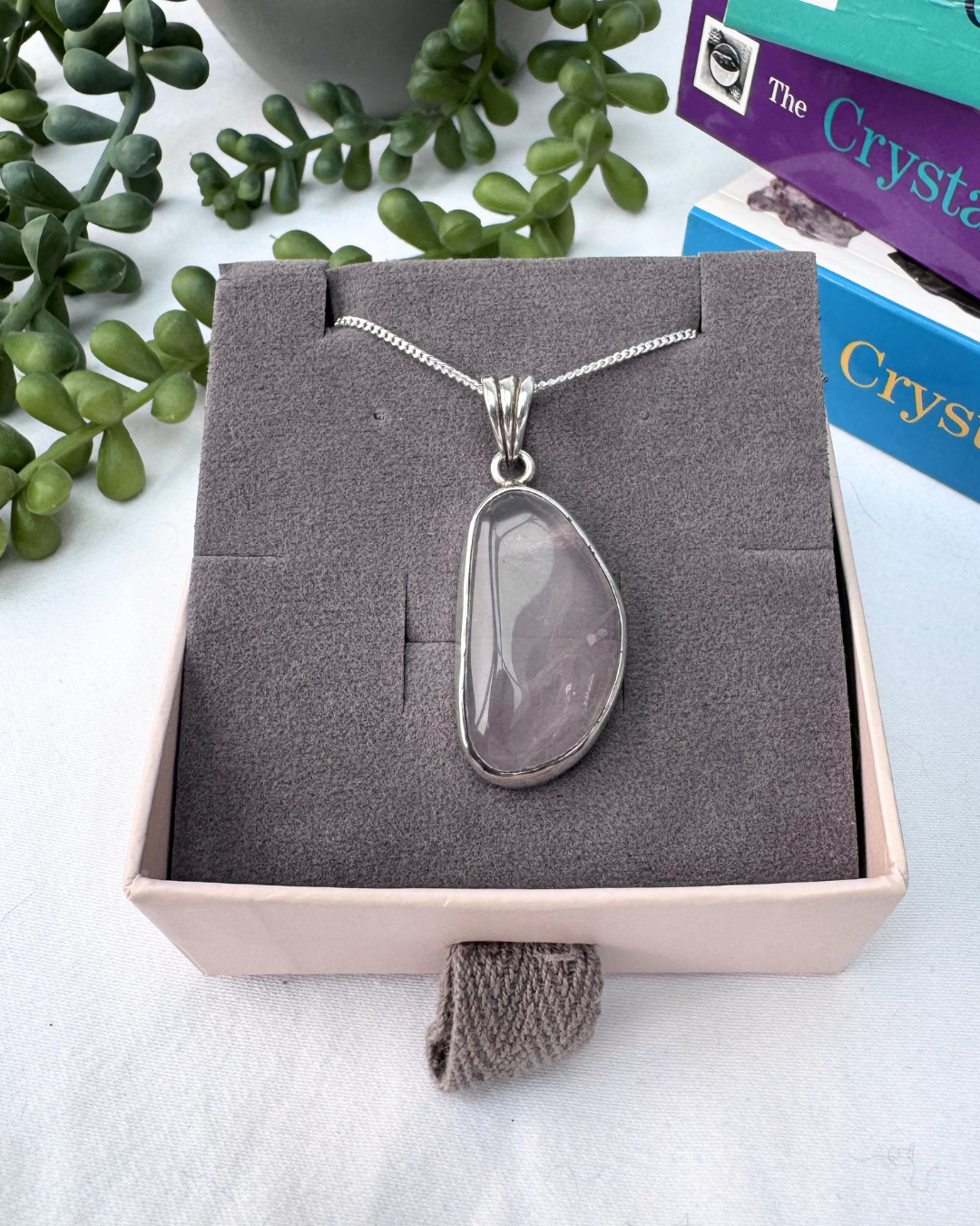 Rose Quartz Oval Sterling Silver Necklace