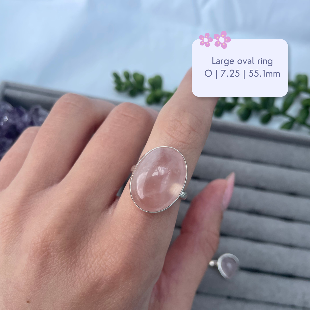 Rose Quartz Sterling Silver Rings | N, P1/2, O | 6.75, 8, 7.25 | 53.8mm, 57mm, 55.1mm