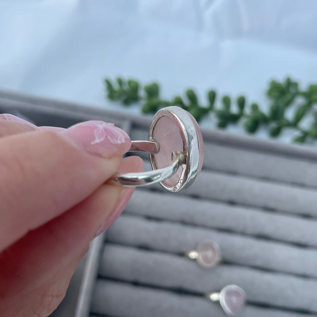 Rose Quartz Sterling Silver Rings | N, P1/2, O | 6.75, 8, 7.25 | 53.8mm, 57mm, 55.1mm