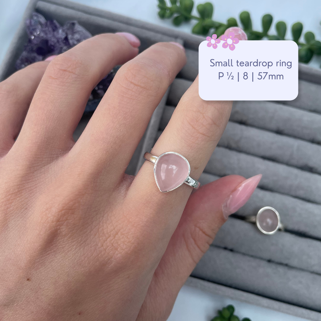 Rose Quartz Sterling Silver Rings | N, P1/2, O | 6.75, 8, 7.25 | 53.8mm, 57mm, 55.1mm