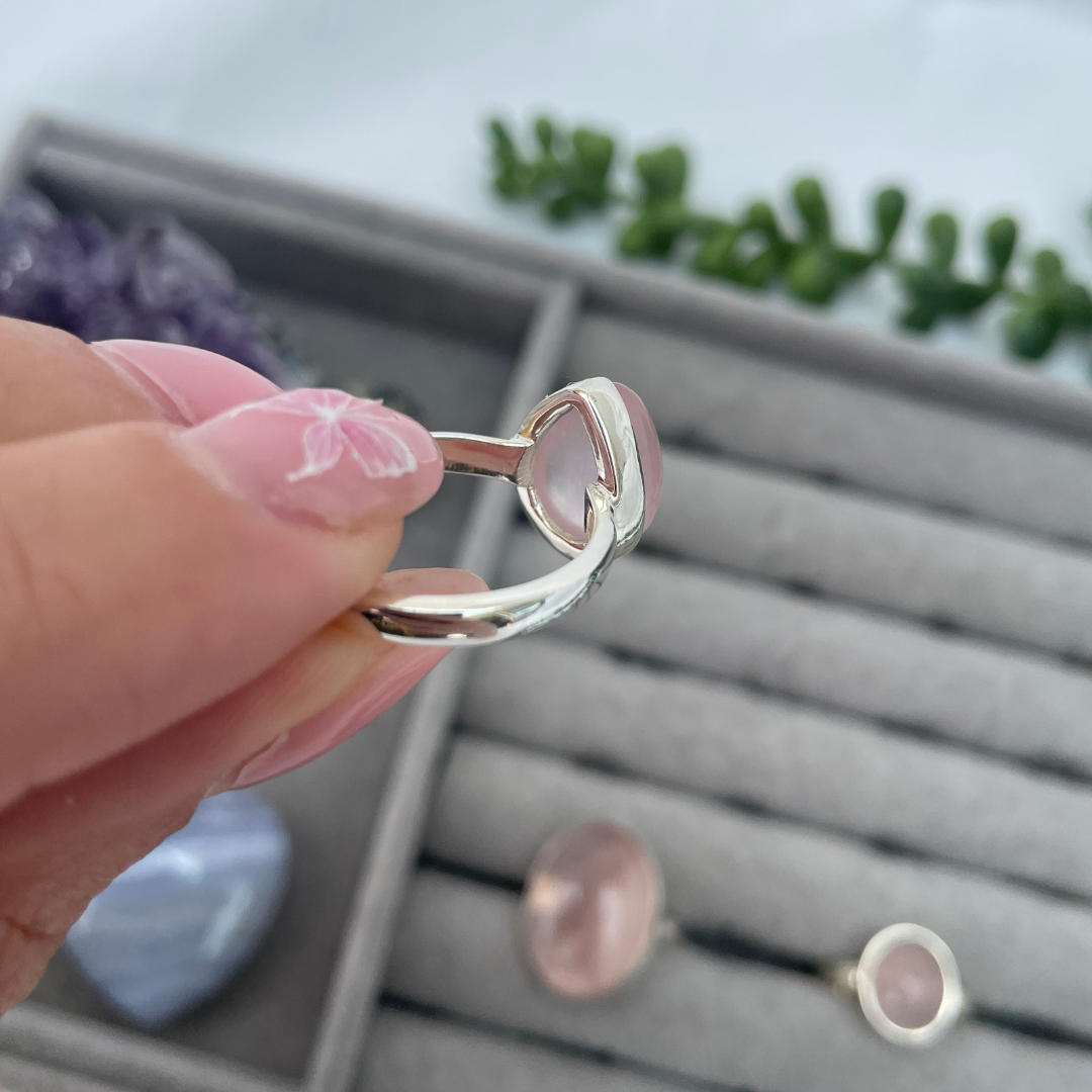 Rose Quartz Sterling Silver Rings | N, P1/2, O | 6.75, 8, 7.25 | 53.8mm, 57mm, 55.1mm