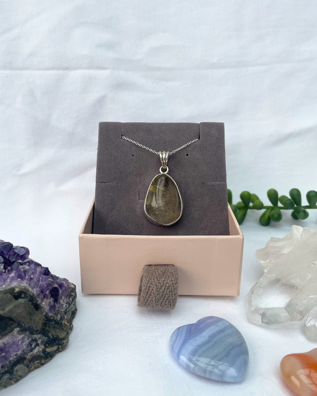 Rutilated Quartz Necklace | Sterling Silver Pendant + 18 Inch Sterling Silver Chain