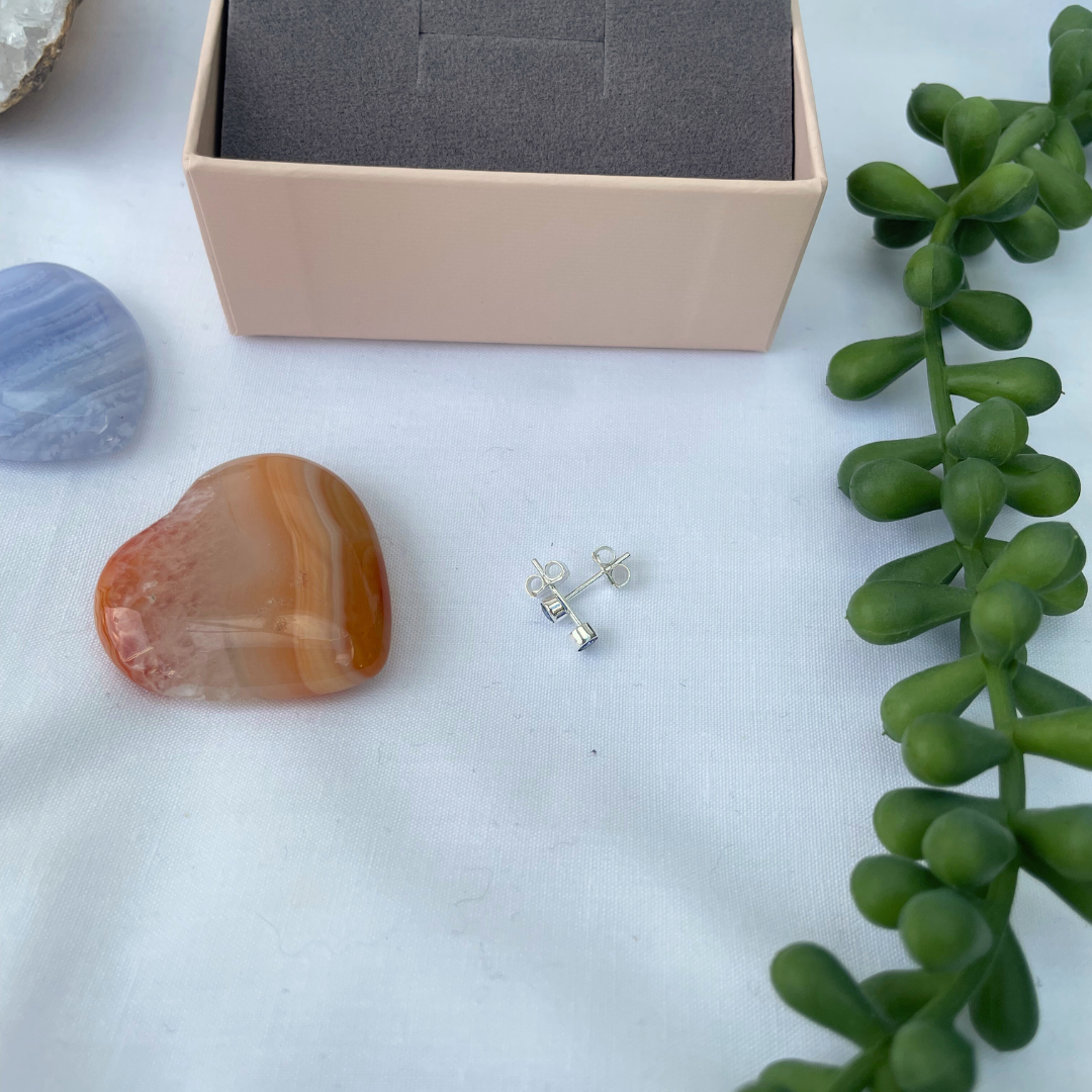 Sapphire | September Birthstone | 3mm Sterling Silver Faceted Studs