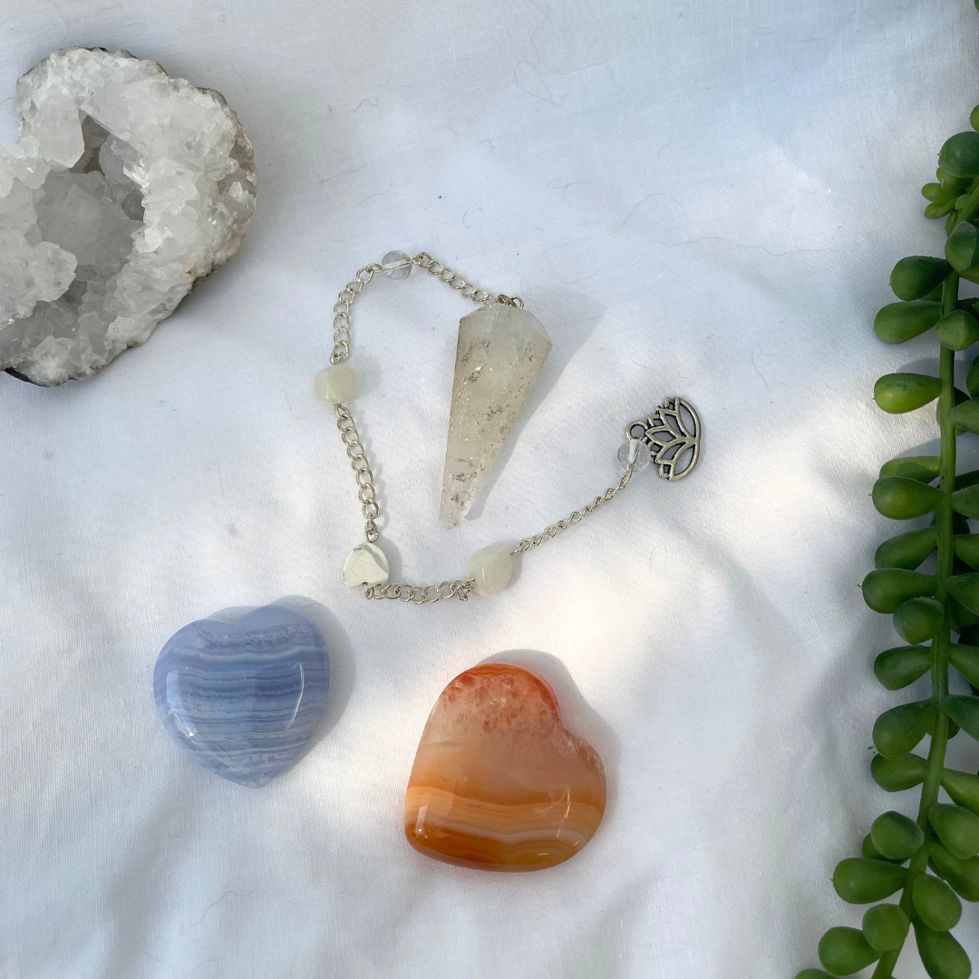 Clear Quartz Pendulum | Handmade with Clear Quartz + Moonstone + Howlite