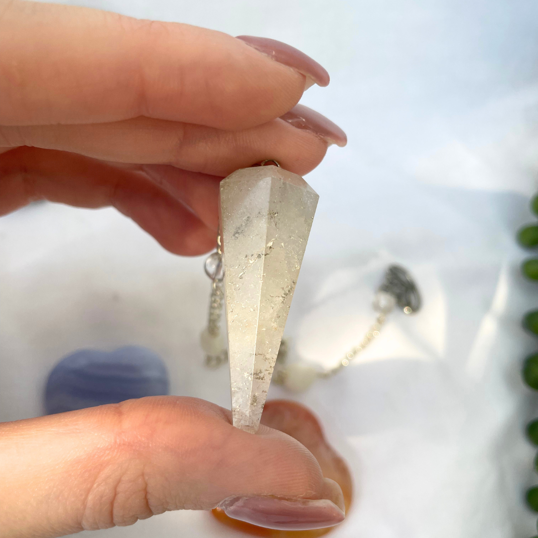 Clear Quartz Pendulum | Handmade with Clear Quartz + Moonstone + Howlite