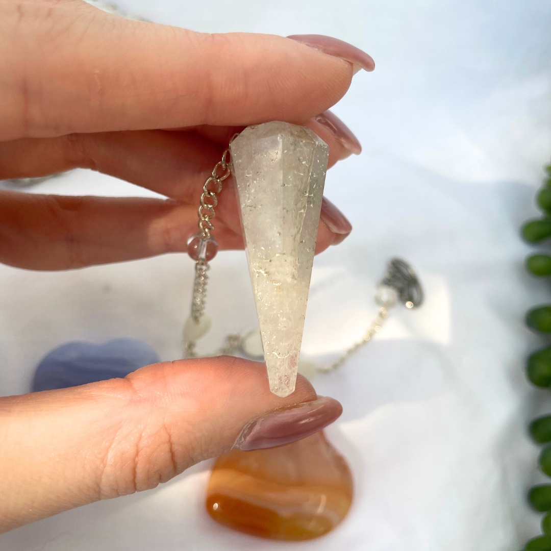 Clear Quartz Pendulum | Handmade with Clear Quartz + Moonstone + Howlite