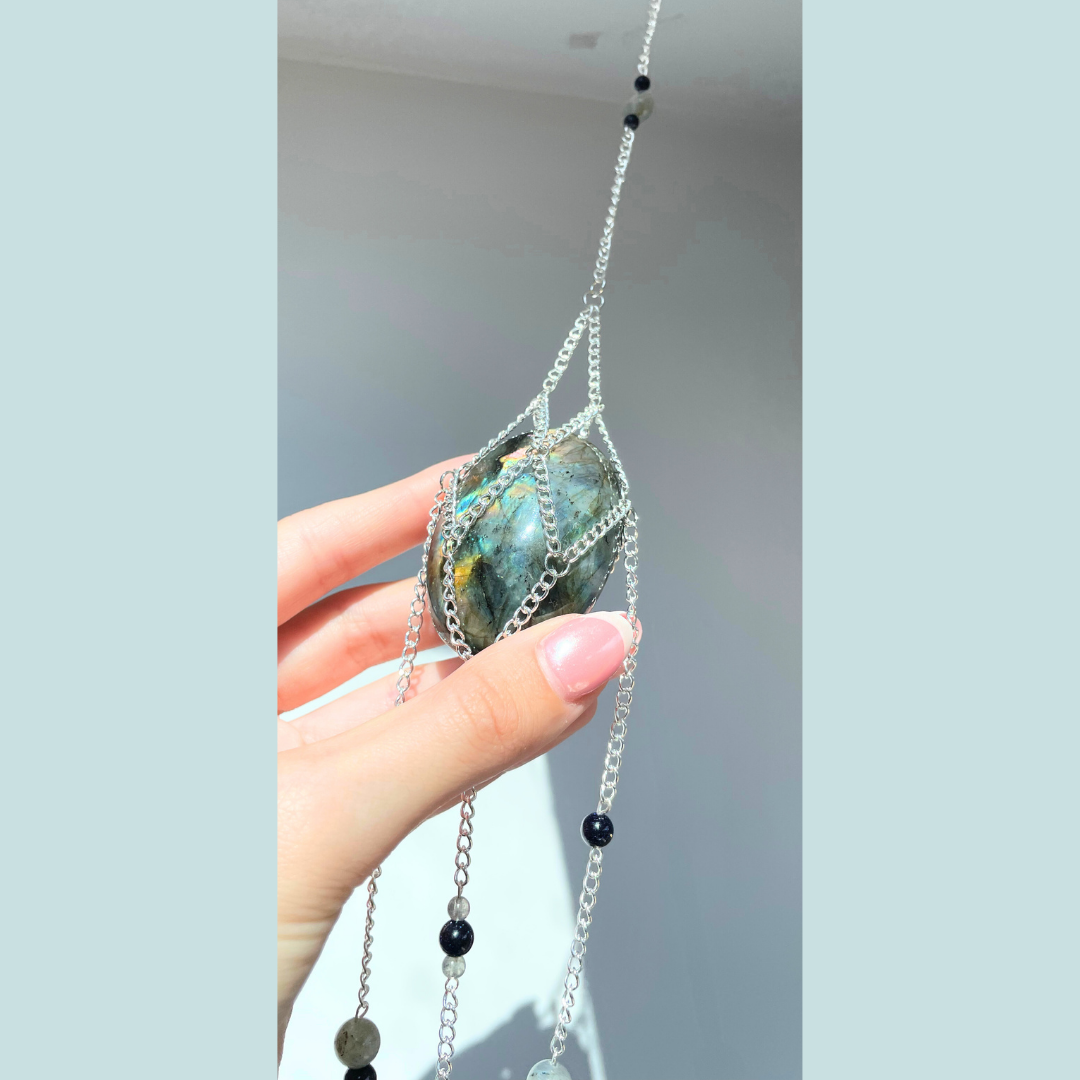 Labradorite Palmstone Suncatcher | Handmade Crystal Wall Hanging
