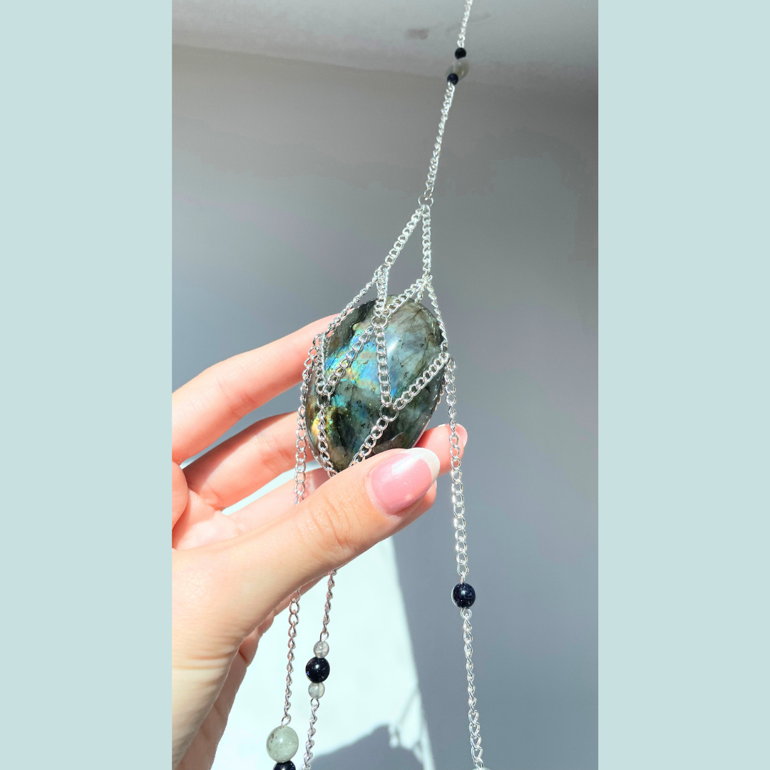 Labradorite Palmstone Suncatcher | Handmade Crystal Wall Hanging