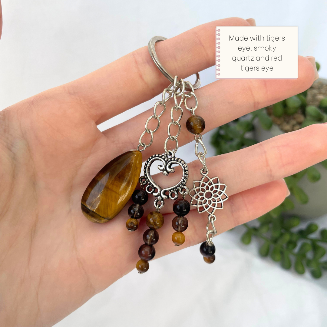 Amethyst + Tigers Eye Teardrop Keyrings | Handmade