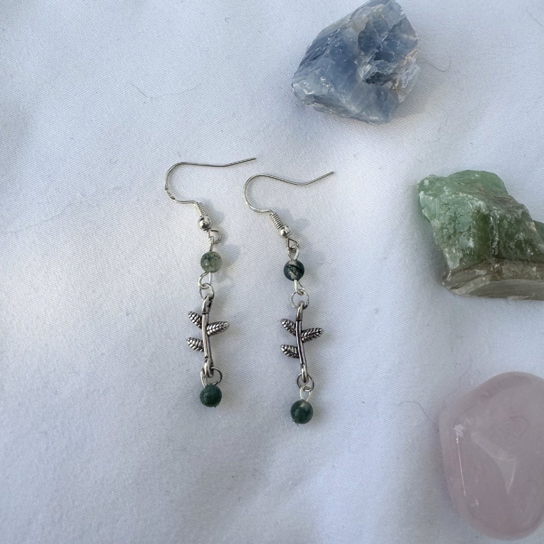 Dangly Leaf Earrings | Handmade with Moss Agate