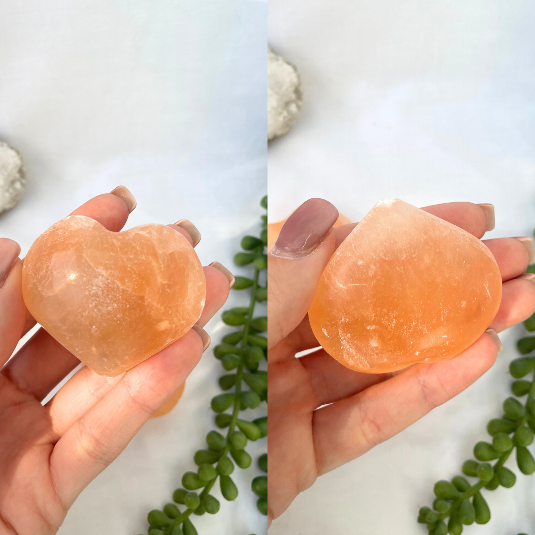 Peach Selenite Hearts