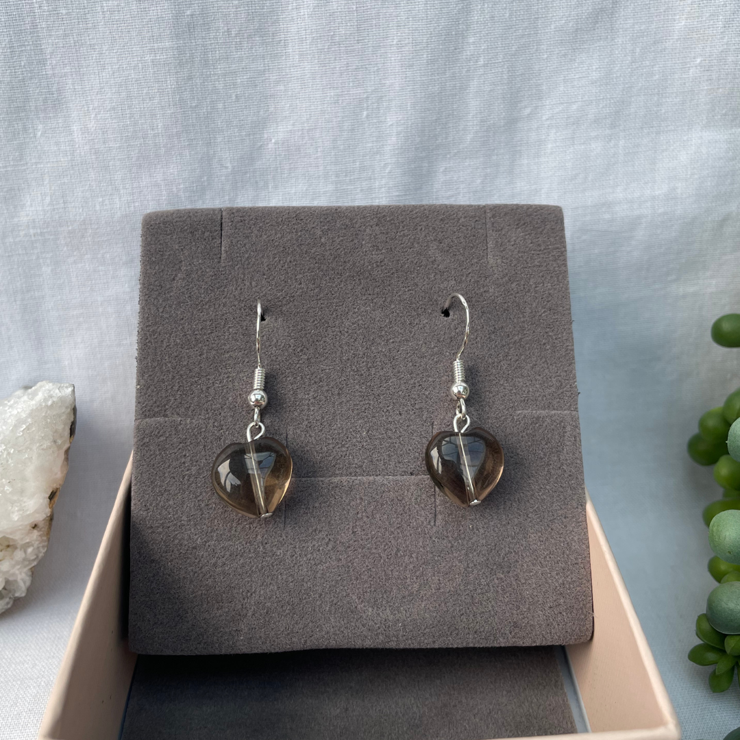 Smoky Quartz Heart Earrings | Sterling Silver | Handmade