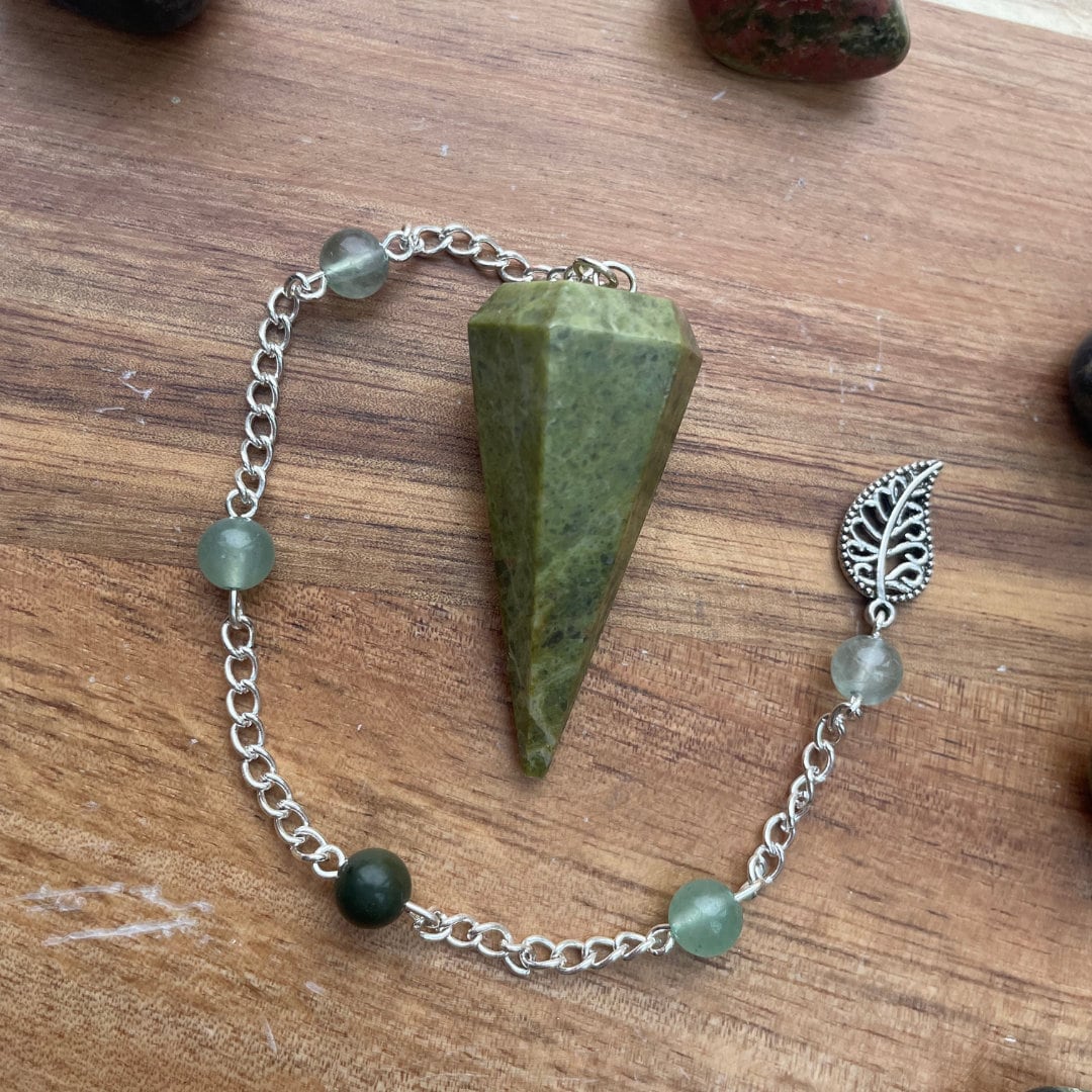 Unakite Pendulum 1 | Handmade with Fluorite + Aventurine + Nephrite Jade