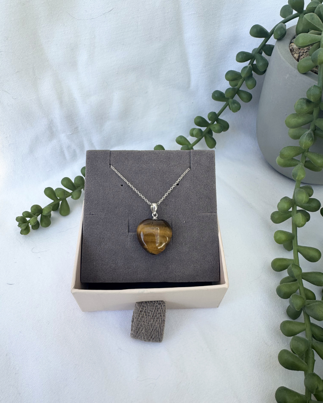 Tigers Eye Heart Necklace | Sterling Silver Pendant + 18 Inch Sterling Silver Chain