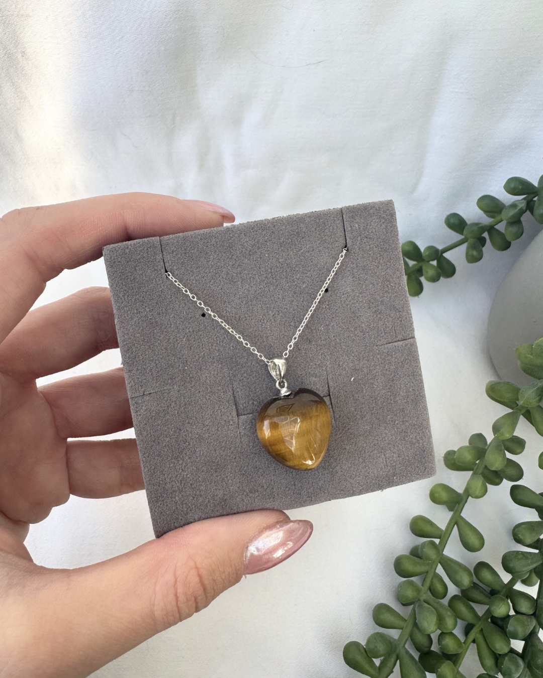 Tigers Eye Heart Necklace | Sterling Silver Pendant + 18 Inch Sterling Silver Chain
