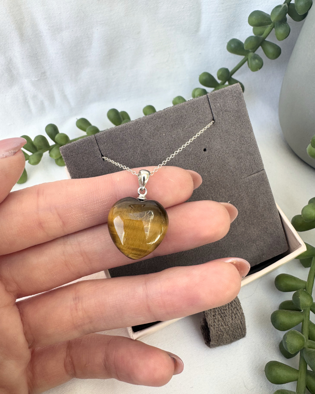 Tigers Eye Heart Necklace | Sterling Silver Pendant + 18 Inch Sterling Silver Chain