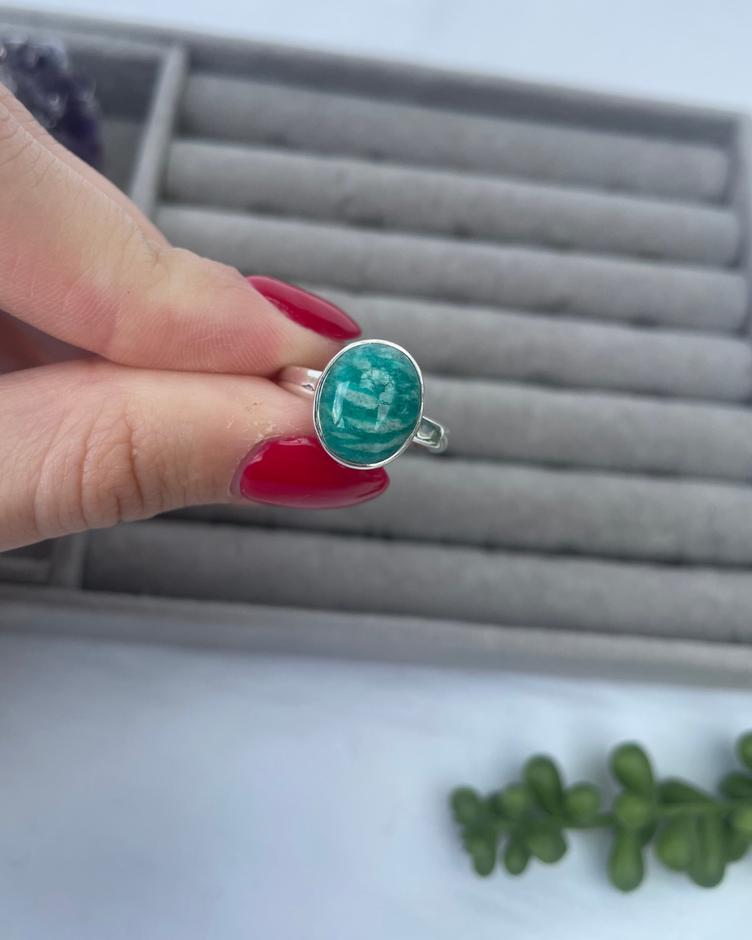 Amazonite Oval Sterling Silver Ring | M | 6.5