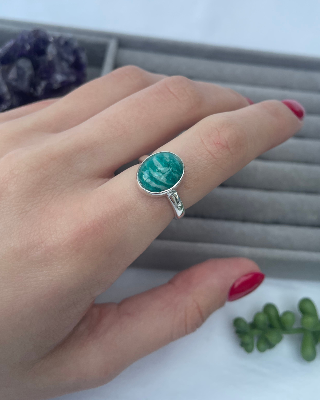 Amazonite Oval Sterling Silver Ring | M | 6.5