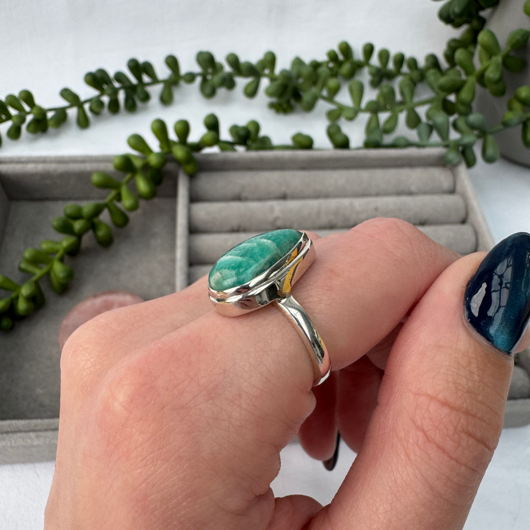 Amazonite Sterling Silver Teardrop Ring | L 1/2 | 6
