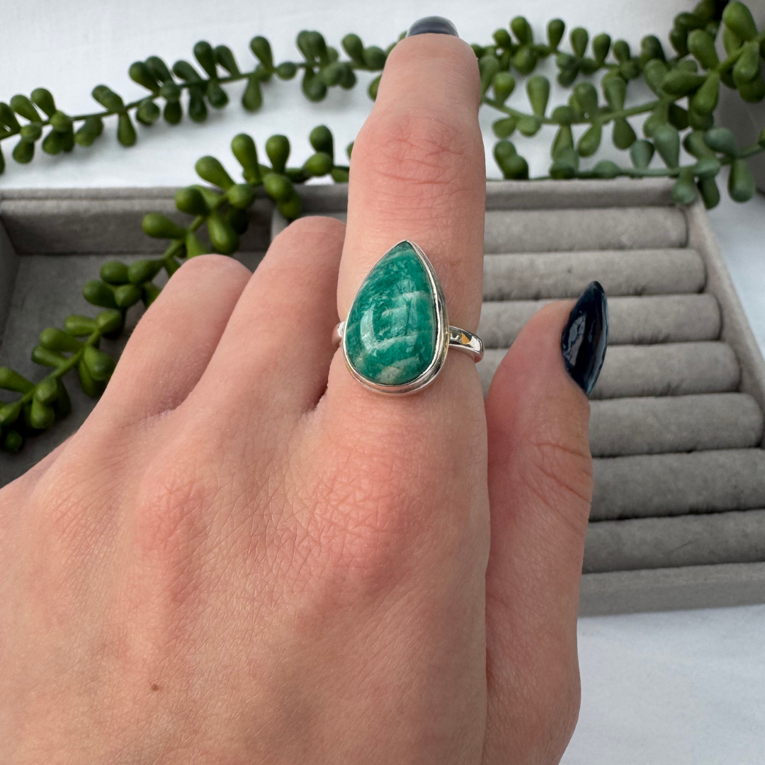 Amazonite Sterling Silver Teardrop Ring | L 1/2 | 6